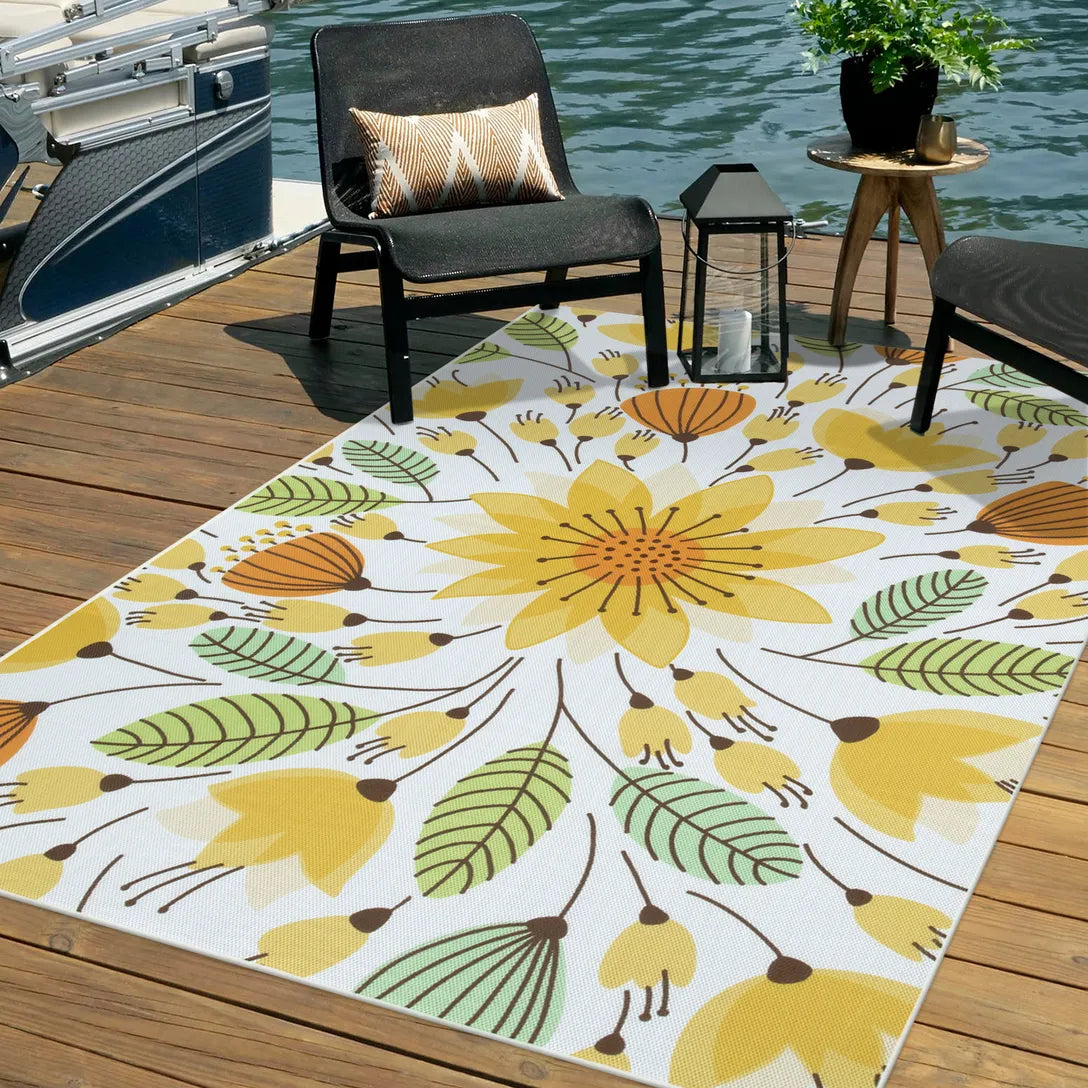 Soleil Washable Floral Yellow Indoor Outdoor Rug Outdoor Rugs Lahome