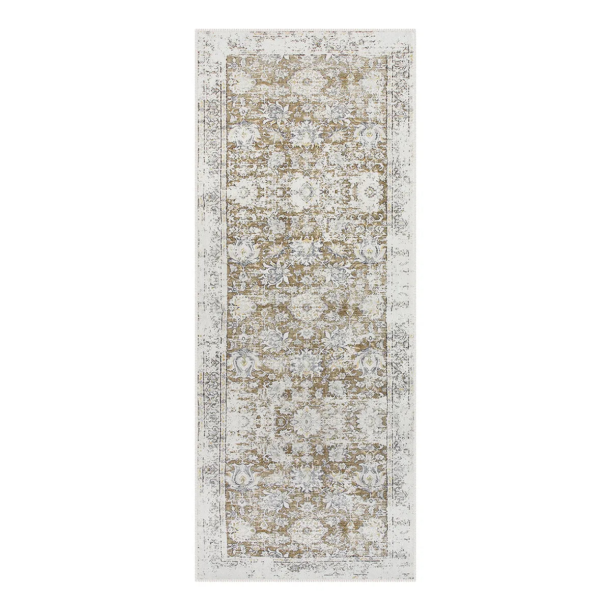 Antinea Washable Vintage Floral Beige Runner Rug Area Rugs Lahome
