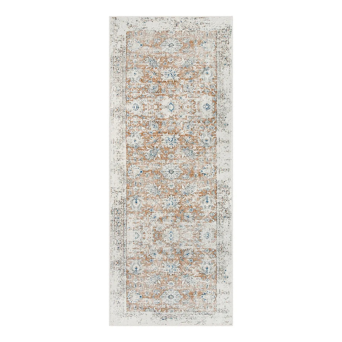 Antinea Washable Vintage Floral Terracotta Runner Rug Area Rugs Lahome