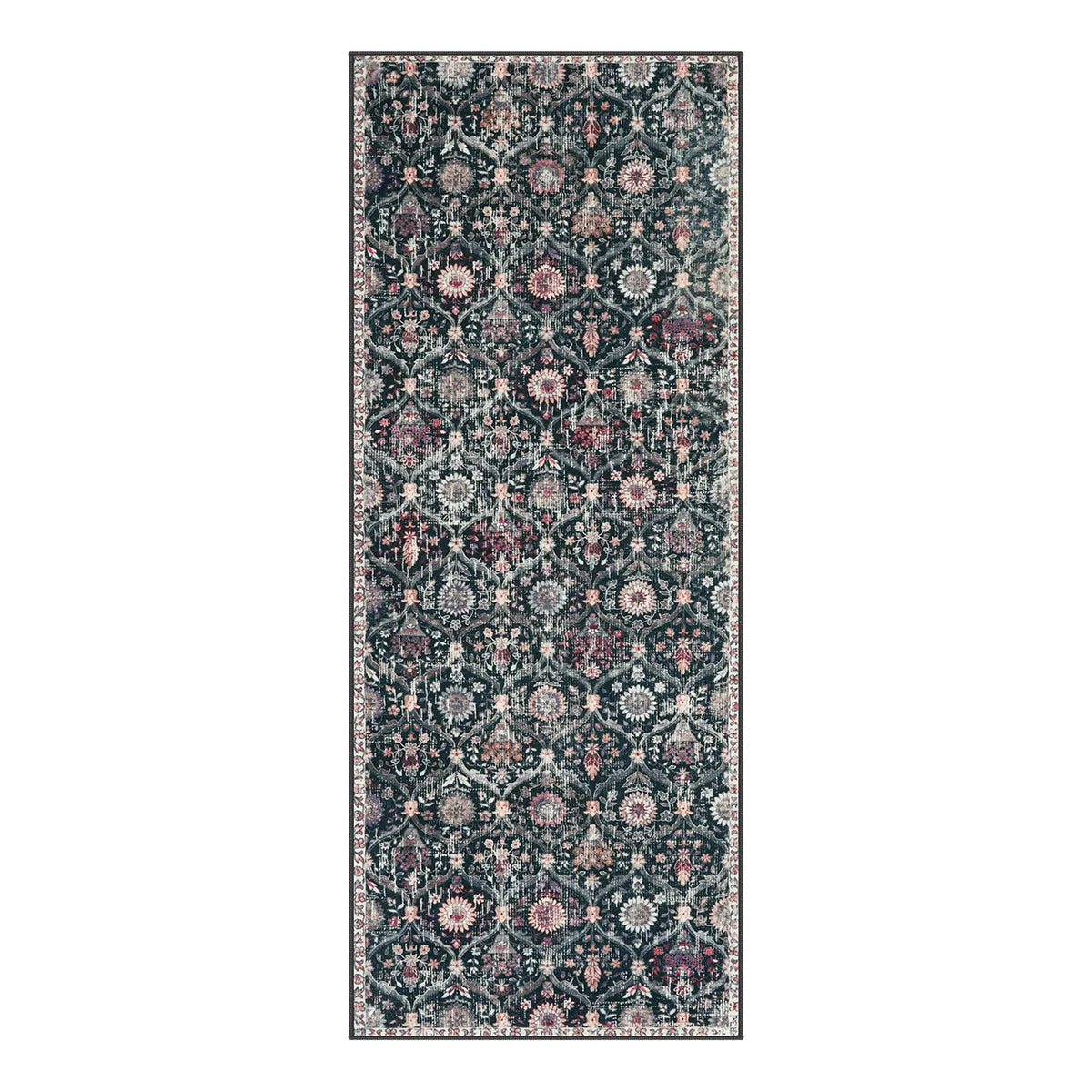 Elise Washable Ultra-thin Vintage Floral Moroccan Trellis Black Rug Area Rugs Lahome