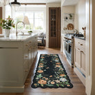 Flore Washable Boho Modern Parisian Floral Scalloped Black Rug Area Rugs Lahome 2' x 6'