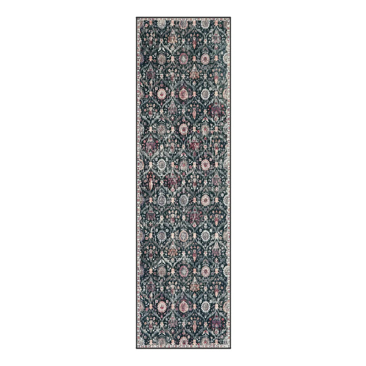 Elise Ultra-thin Transitional Vintage Floral Moroccan Trellis Black Rug