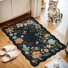Flore Washable Boho Modern Parisian Floral Scalloped Black Rug Area Rugs Lahome
