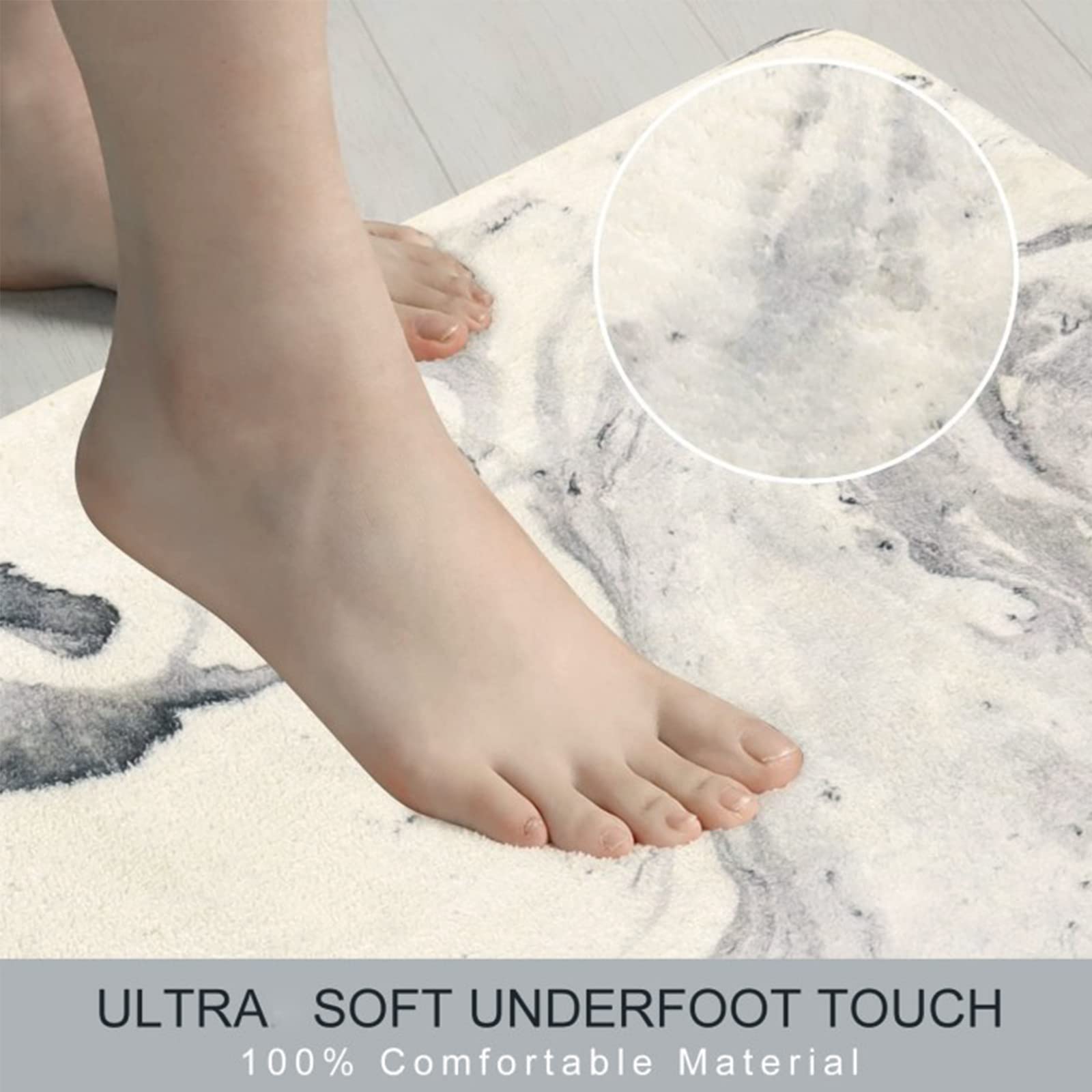 LahomeGlobal Bath Mat 18x47 inch Gray Marble Runner Velvet Non-Slip Bathroom Rug Modern Long Bath Rug Soft Luxury Microfiber Machine Washable Floor Carpet for Bathroom Tub Shower LahomeGlobal Lahome