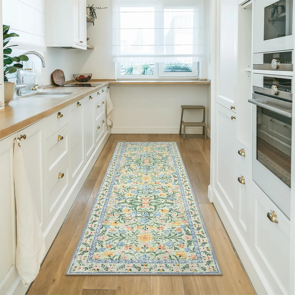 Sylvie Washable Boho Modern Parisian Garden Floral Green Rug Area Rugs Lahome 2' x 6'