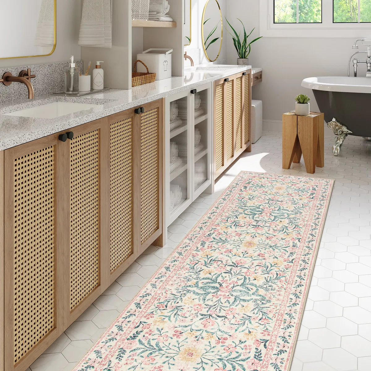 Clearance Sylvie Washable Boho Modern Parisian Garden Floral Pink Rug Clearance Rugs Lahome