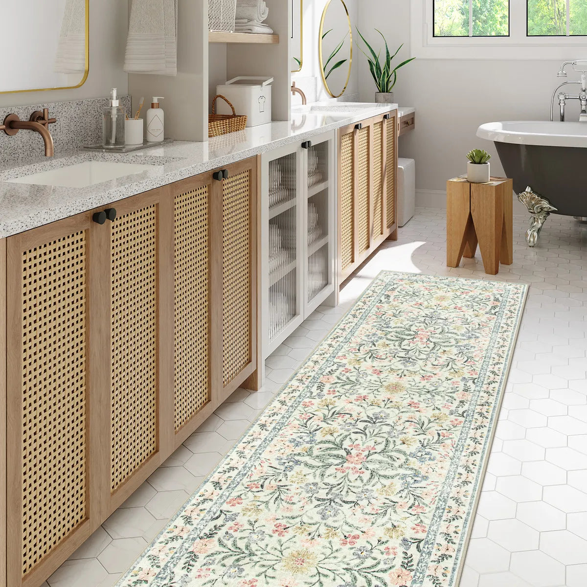 Sylvie Washable Boho Modern Parisian Garden Floral Beige Rug Area Rugs Lahome 2' x 6'