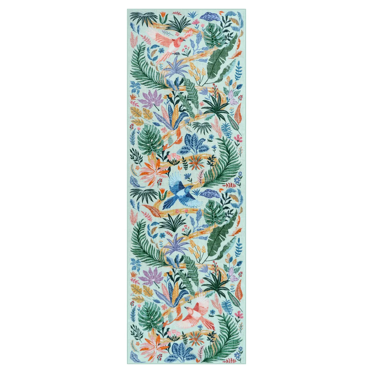 Avelie Washable Modern Tropical Bird Green Runner Rug Area Rugs Lahome