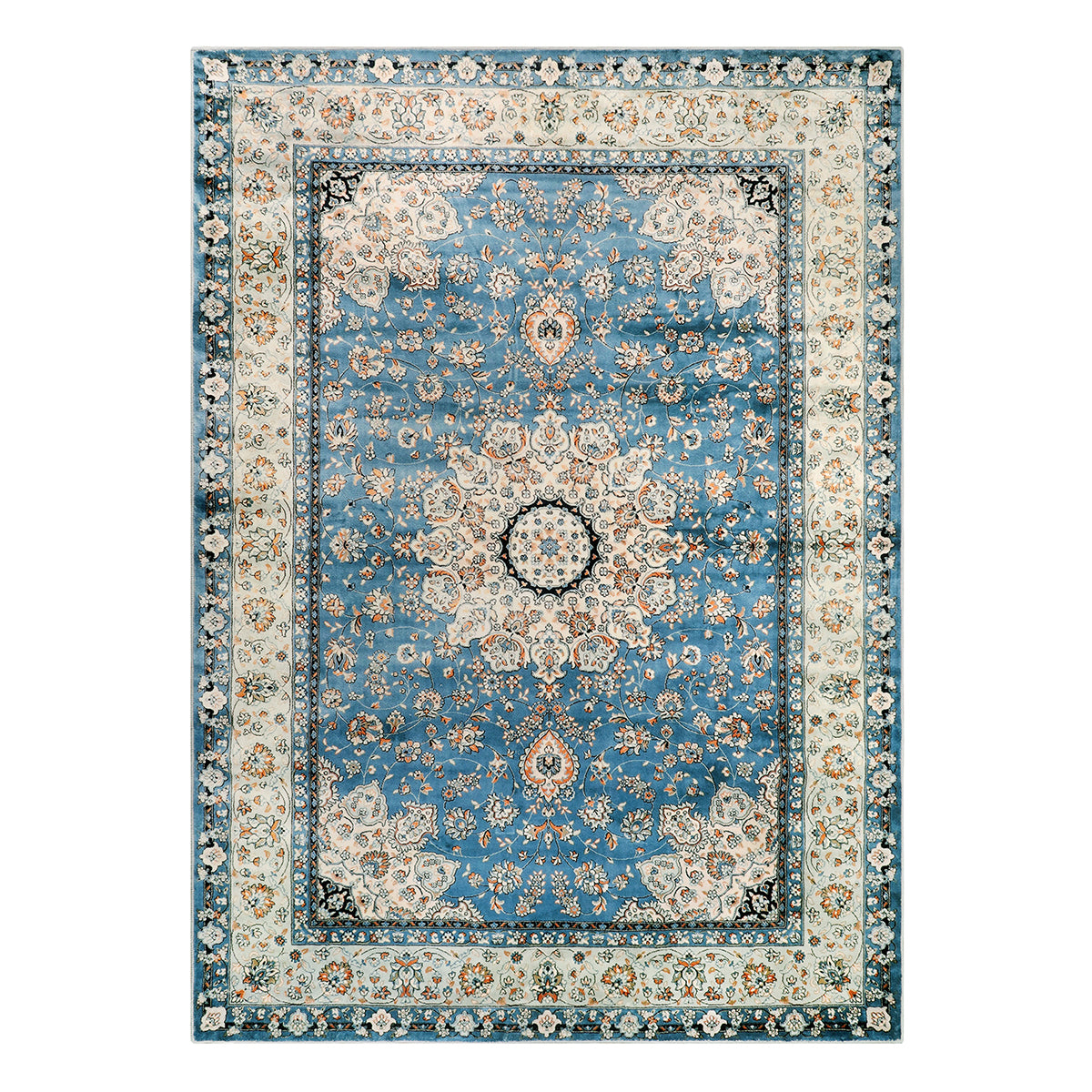 Lahome Oriental Floral Medallion Round Rug - 4Ft Blue Vintage Round Kitchen  Area Rug, Soft Non-Slip Washable Coffee Table Mat Indoor Accent Laundry