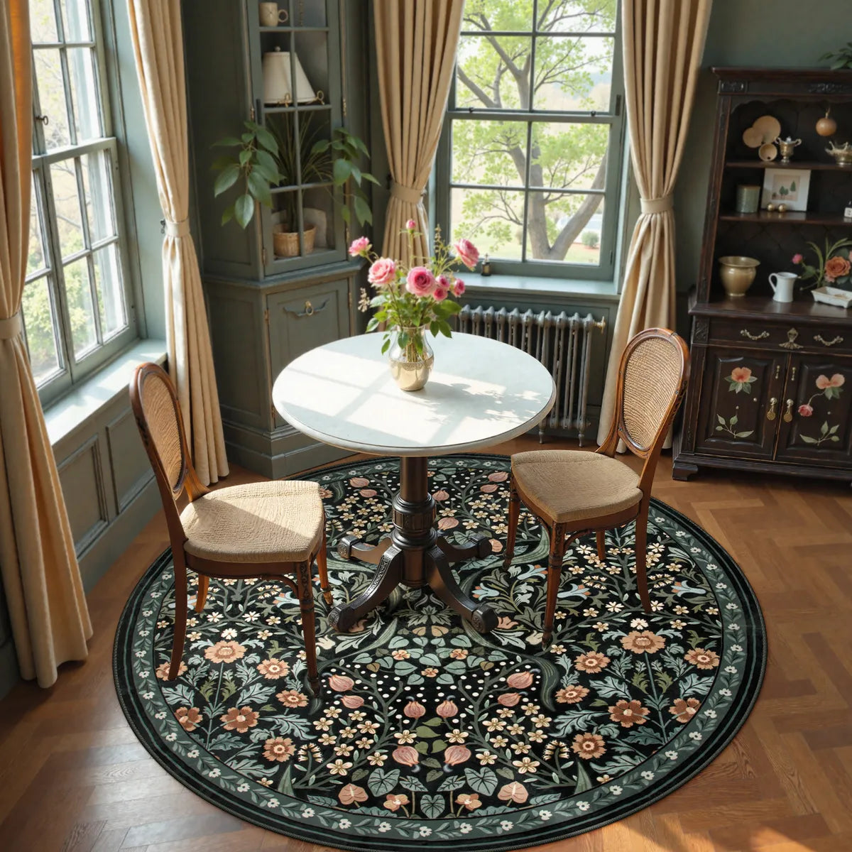 Claude Washable Maximalism Vibrant Blossom Floral Black Rug Area Rugs Lahome