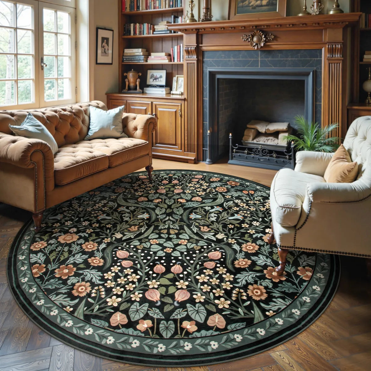 Claude Washable Maximalism Vibrant Blossom Floral Black Rug Area Rugs Lahome
