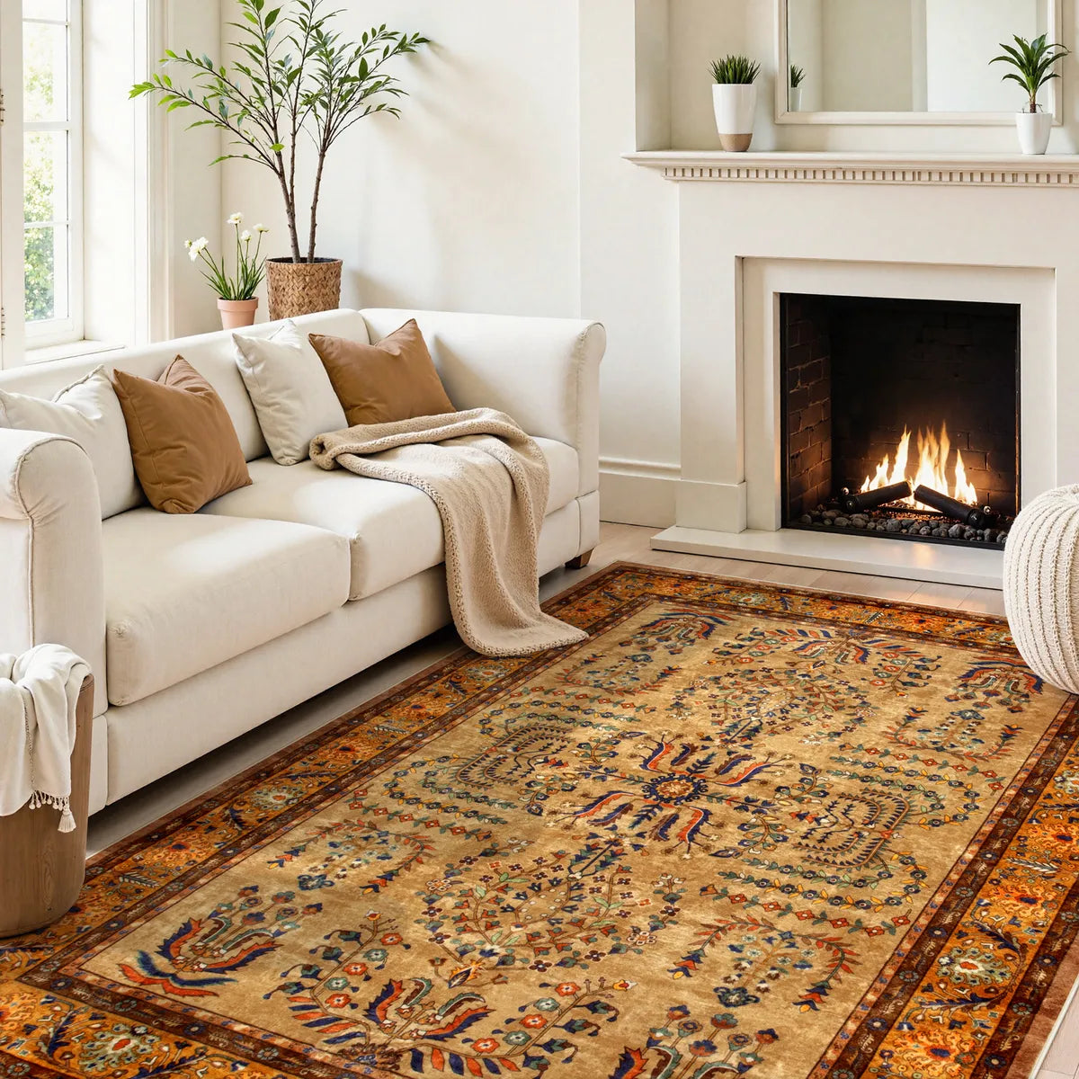 Auguste Washable Vintage Medallion Floral Brown Rug Rugs Lahome