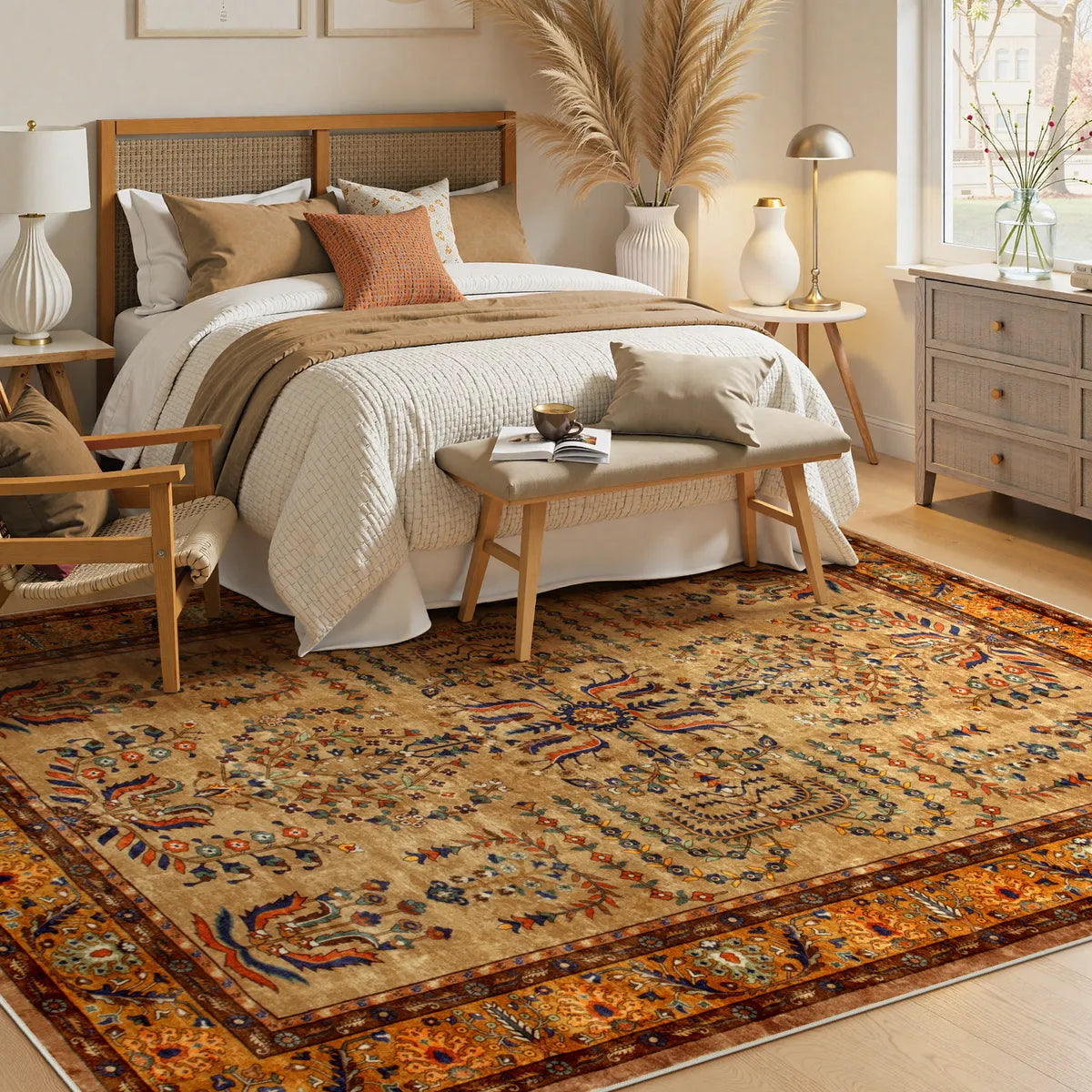 Auguste Washable Vintage Medallion Floral Brown Rug Rugs Lahome 6' x 9'