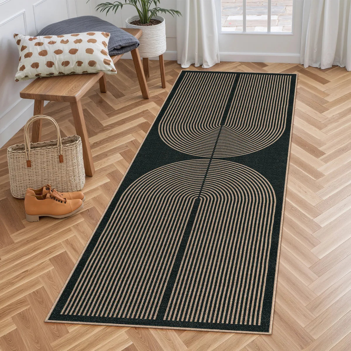Enfys Washable Modern Rainbow Easy Jute Black Indoor/Outdoor Rug Clearance Rugs Lahome