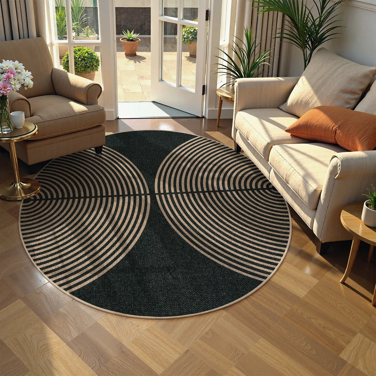 Enfys Washable Modern Rainbow Easy Jute Black Indoor/Outdoor Rug Clearance Rugs Lahome