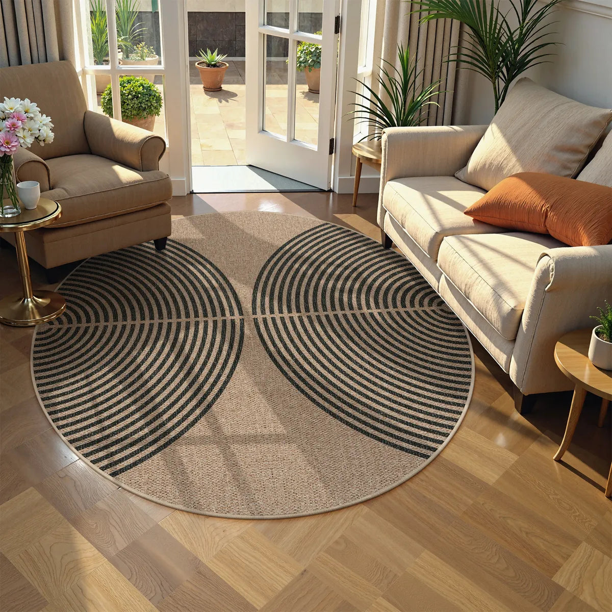 Enfys Washable Modern Rainbow Easy Jute Khaki Indoor/Outdoor Rug Clearance Rugs Lahome
