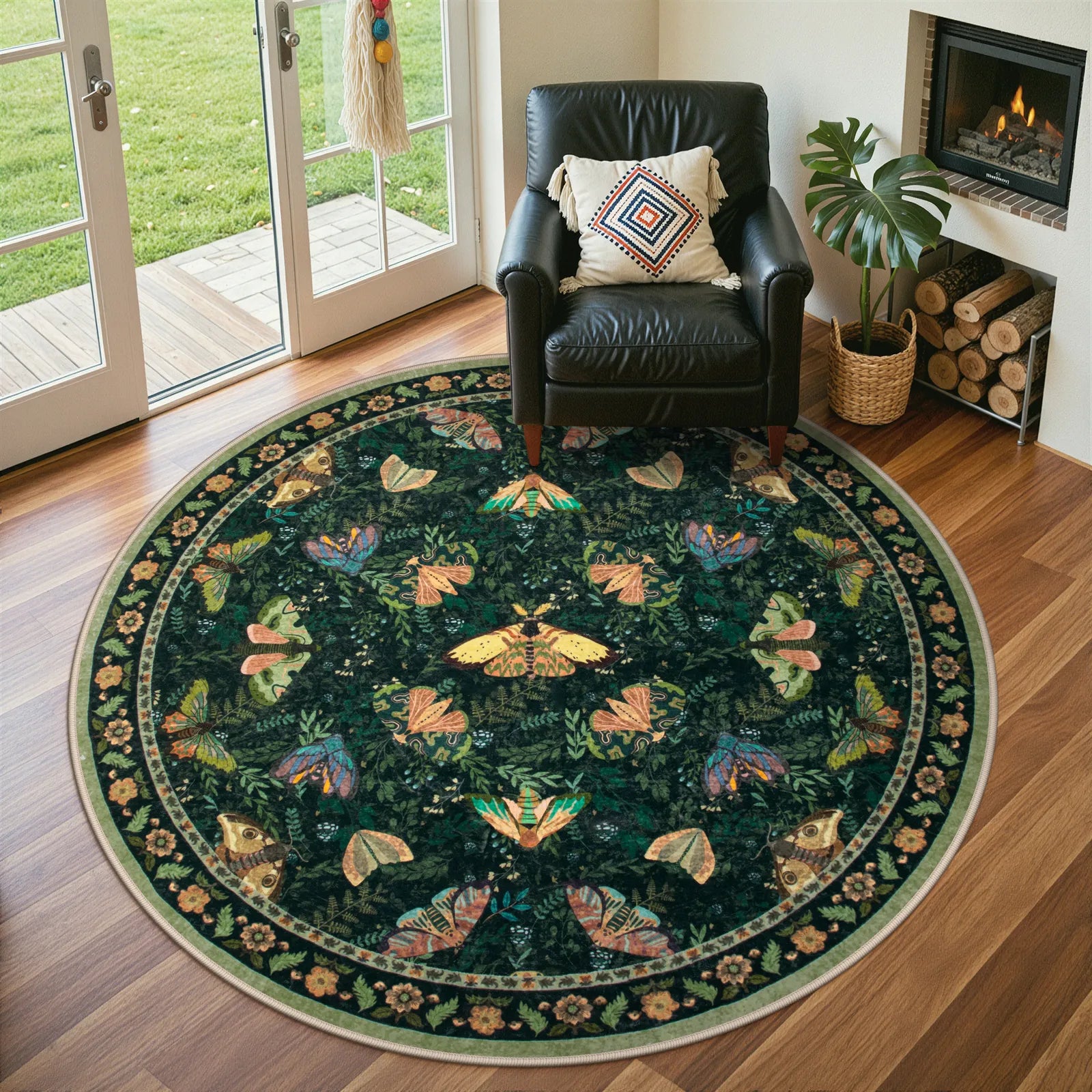 Villette Washable Vintage Botanical Insect Green Rug Area Rugs Lahome