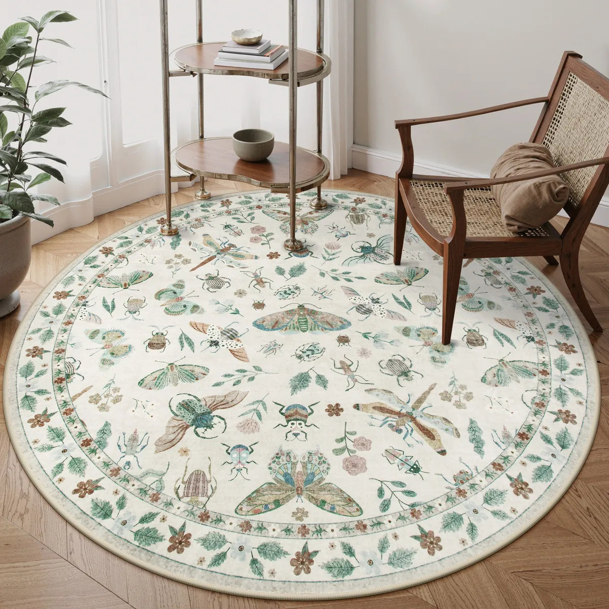 Vionnet Washable Modern Parisian Insect Beige Rug Area Rugs Lahome 6' Round