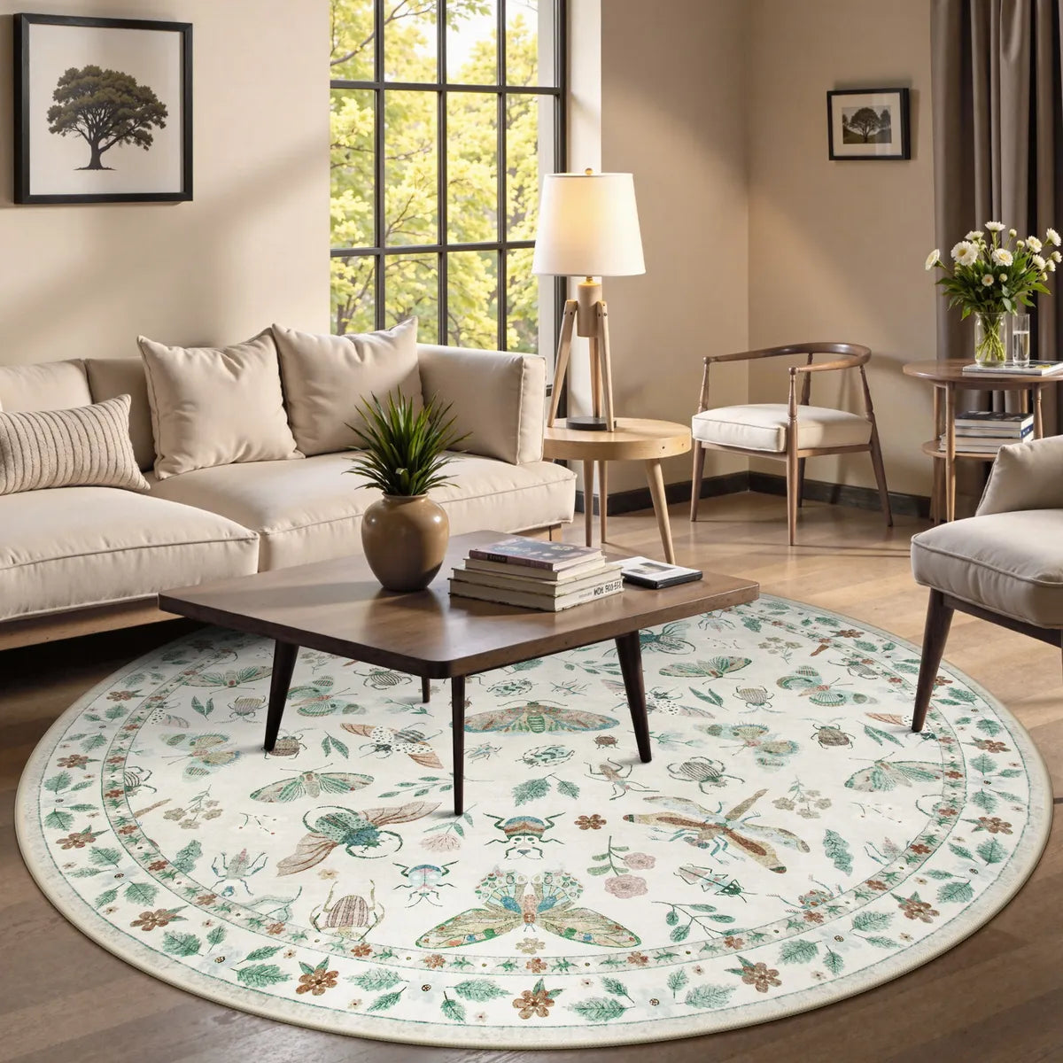 Vionnet Washable Modern Parisian Insect Beige Rug Area Rugs Lahome