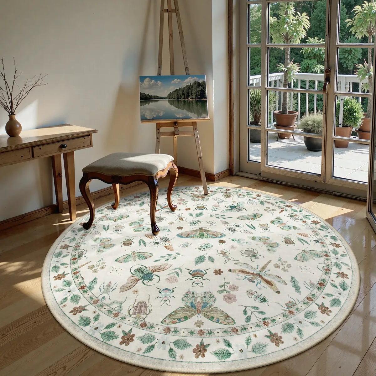 Vionnet Washable Modern Parisian Insect Beige Rug Area Rugs Lahome