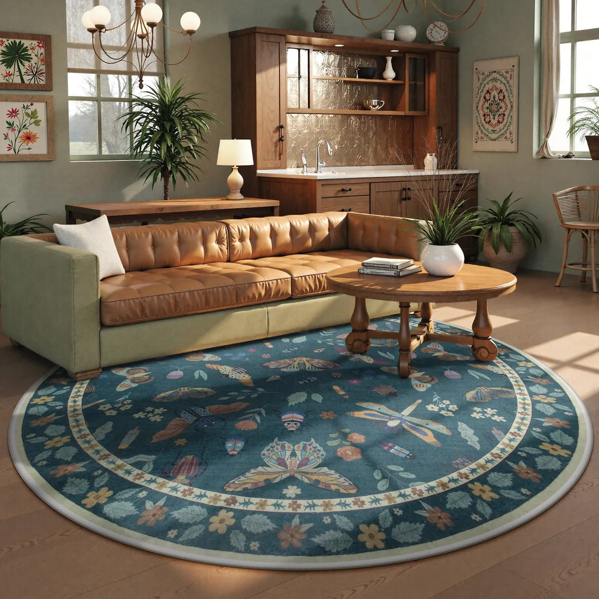 Vionnet Washable Modern Parisian Insect Green Rug Area Rugs Lahome 6' Round