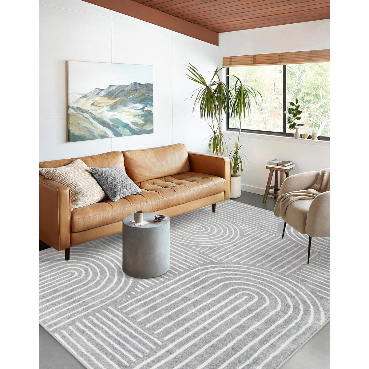 Darrell Washable Abstract Rainbow Stripe Grey/White Rug Clearance Rugs Lahome 6' x 9'