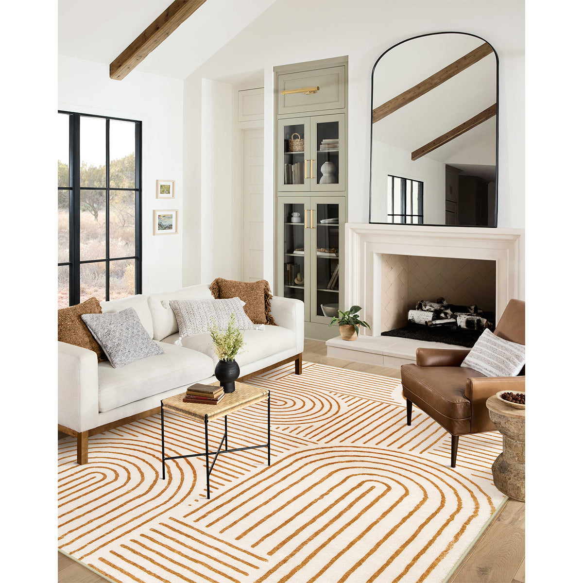 Darrell Washable Abstract Rainbow Stripe Orange/White Rug Area Rugs Lahome