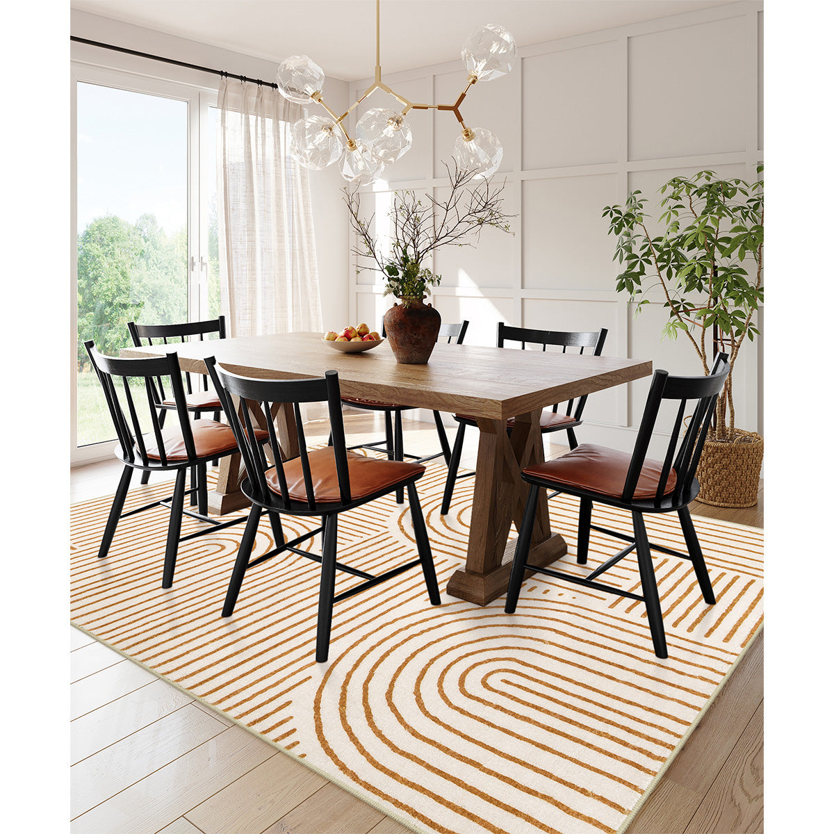 Darrell Washable Abstract Rainbow Stripe Orange/White Rug Area Rugs Lahome