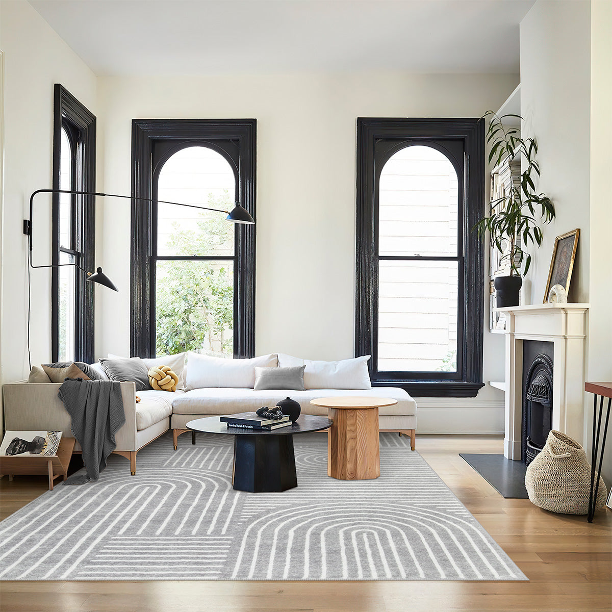 Darrell Washable Abstract Rainbow Stripe Grey/White Rug Clearance Rugs Lahome