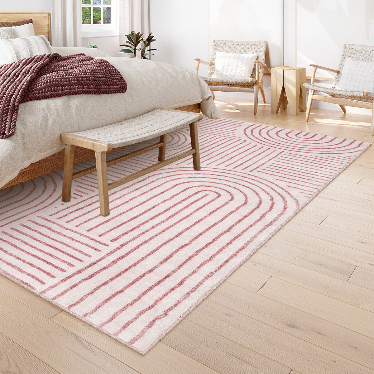 Darrell Washable Abstract Rainbow Stripe Pink/White Rug Clearance Rugs Lahome