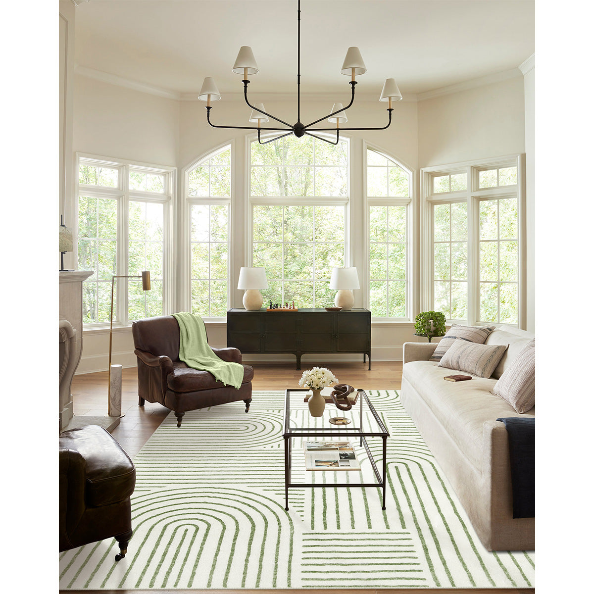 Darrell Washable Abstract Rainbow Stripe Green/White Rug Area Rugs Lahome
