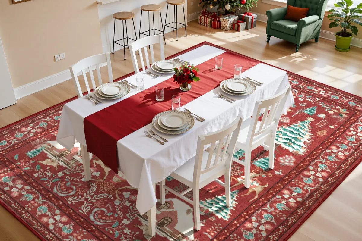 Kylian Christmas Washable Winter Snow House Red Rug Area Rugs Lahome