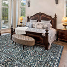 Elodie Washable Boho Vintage Trellis Floral Blue Rug Clearance Rugs Lahome 6' x 9'