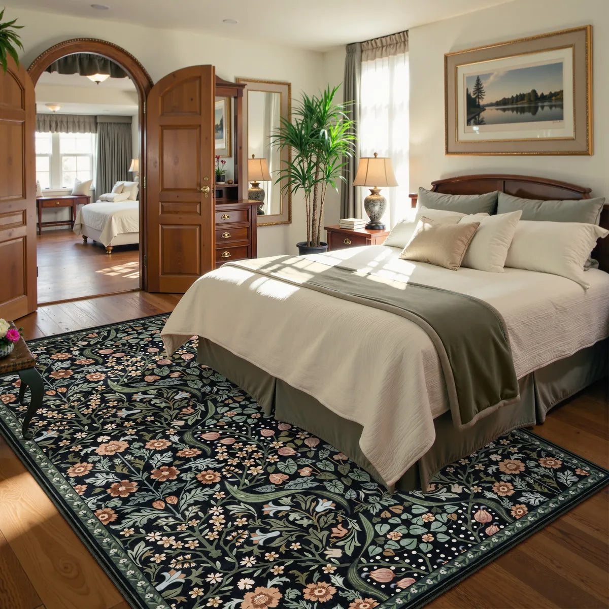 Claude Washable Maximalism Vibrant Blossom Floral Black Rug Area Rugs Lahome 6' x 9'