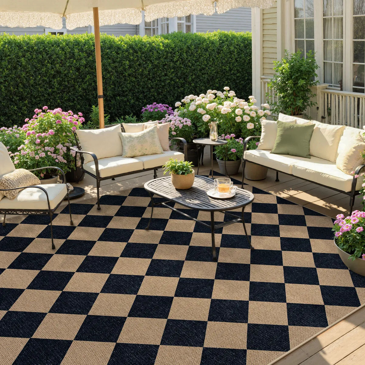 Coline Washable Geometric Checkered Easy Jute Dark Brown Indoor/Outdoor Rug Easy Jute Area Rug Lahome