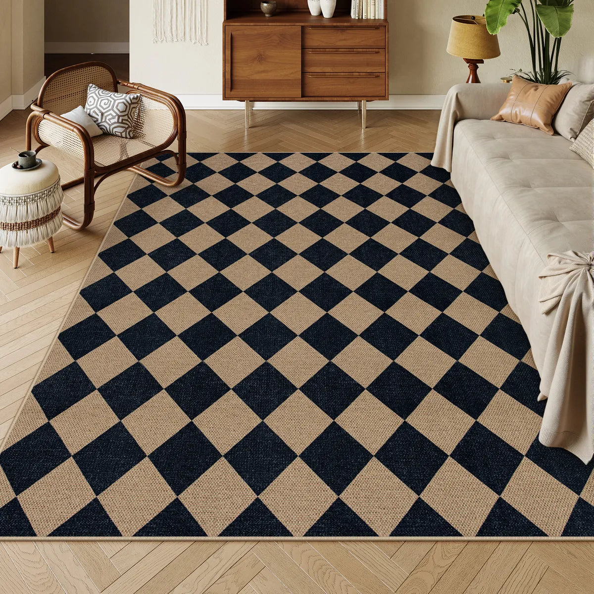 Coline Washable Geometric Checkered Easy Jute Dark Brown Indoor/Outdoor Rug Easy Jute Area Rug Lahome 6' x 9'