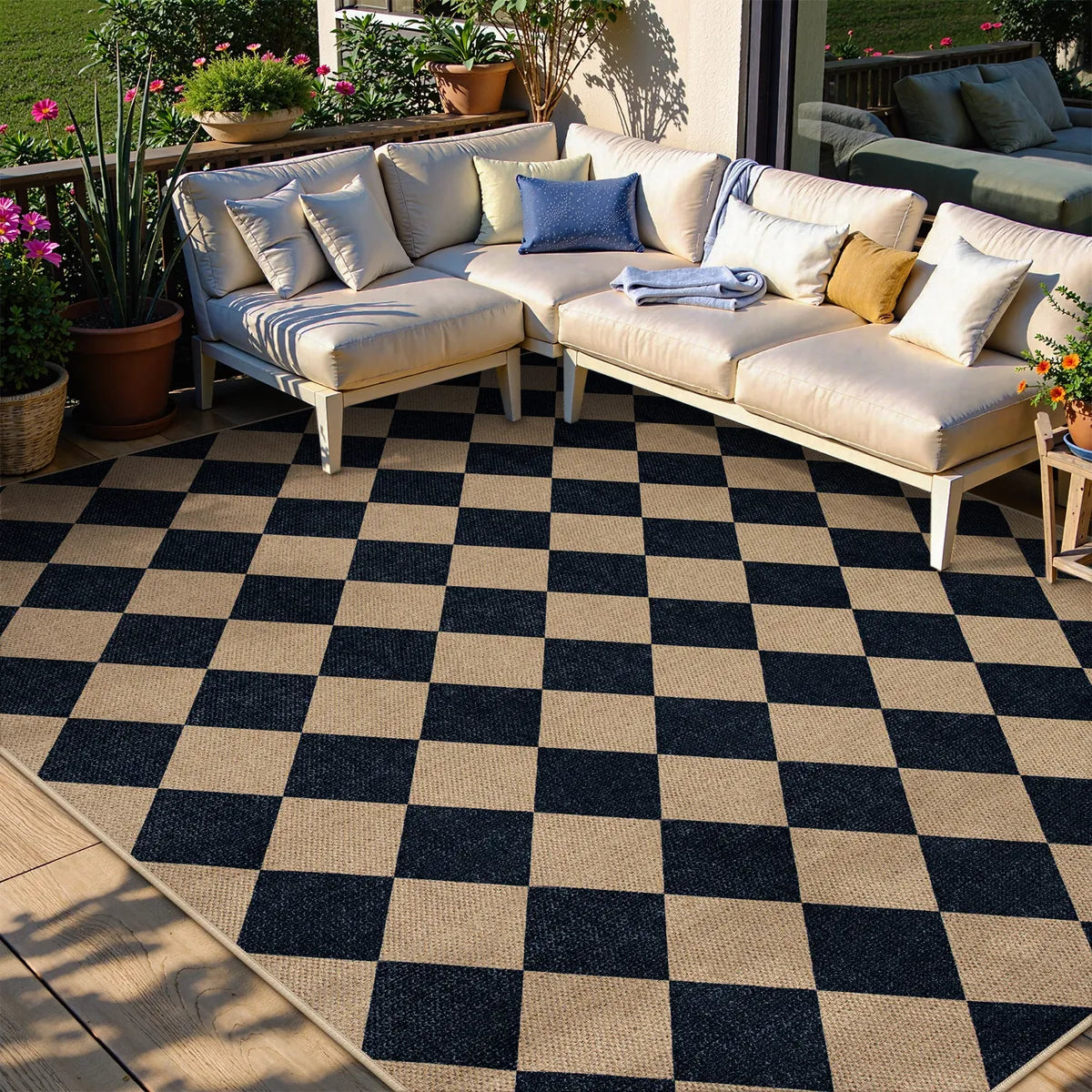 Coline Washable Geometric Checkered Easy Jute Dark Brown Indoor/Outdoor Rug Easy Jute Area Rug Lahome