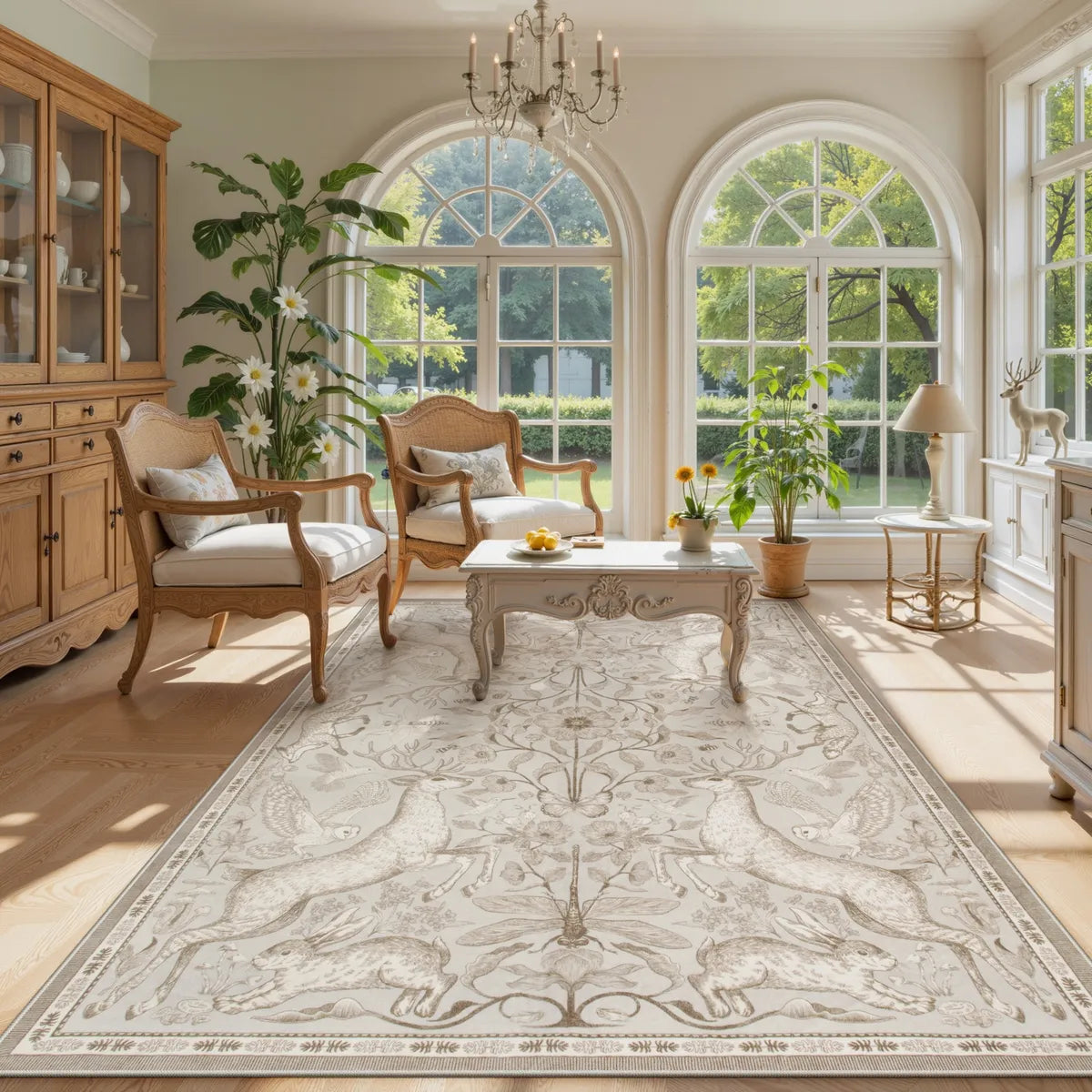 Dorval Washable Vintage Woodland Beige Rug Area Rugs Lahome