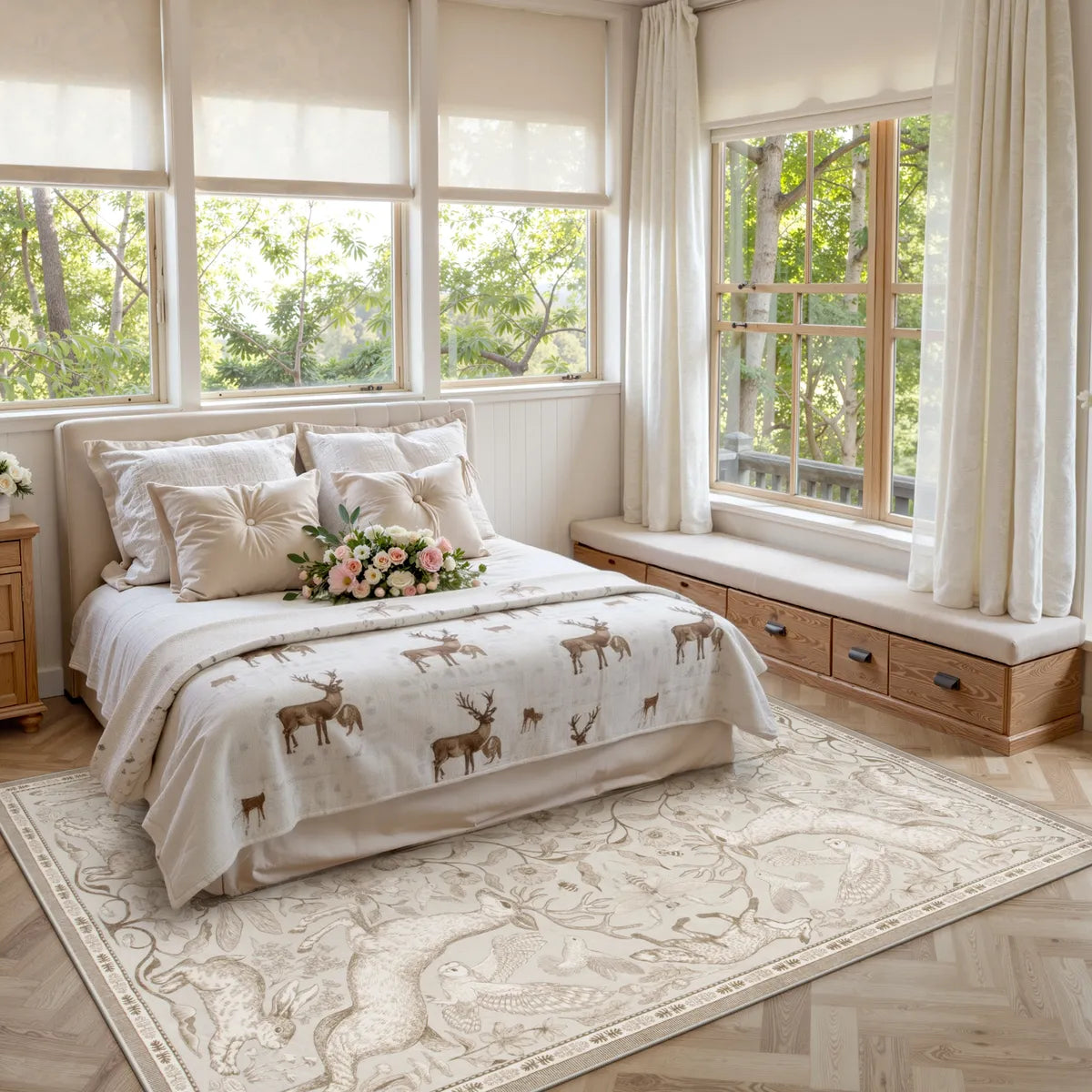 Dorval Washable Vintage Woodland Beige Rug Area Rugs Lahome