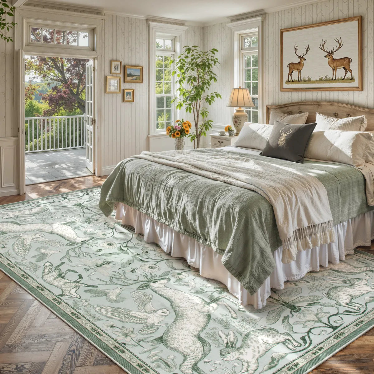 Dorval Washable Vintage Woodland Sage Green Rug Area Rugs Lahome