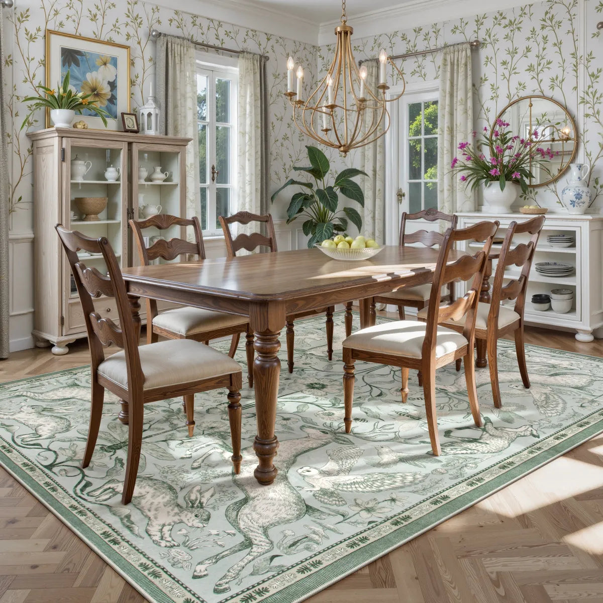 Dorval Washable Vintage Woodland Sage Green Rug Area Rugs Lahome