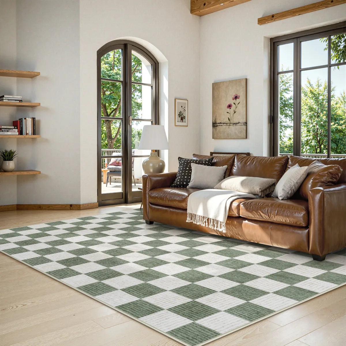 Echec Washable Modern Checkerboard Olive Green Rug Area Rugs Lahome 6' x 9'