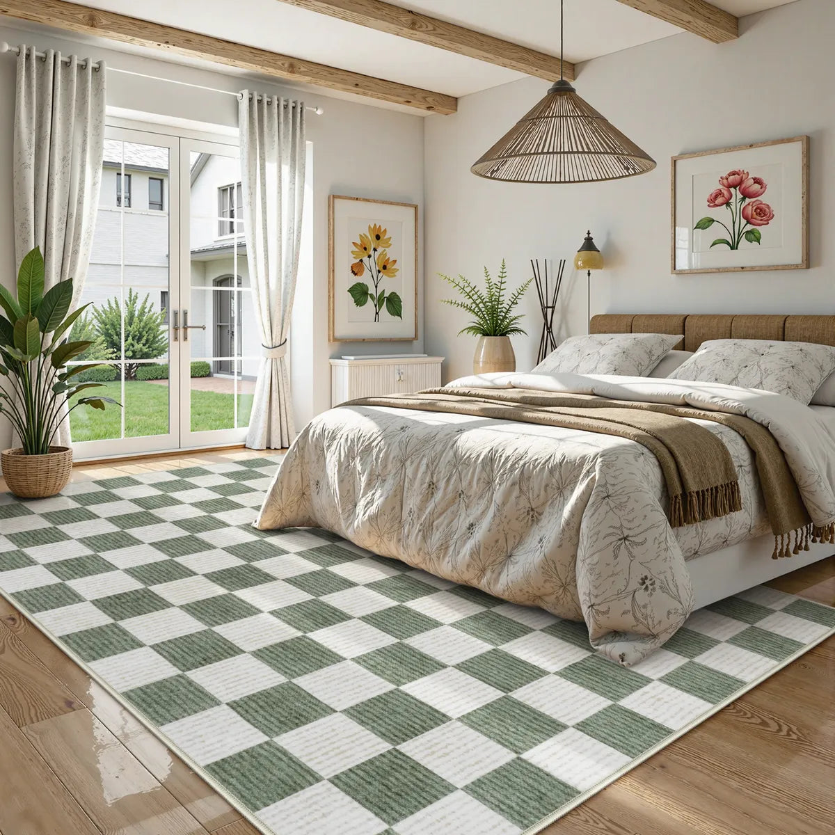 Echec Washable Modern Checkerboard Olive Green Rug Area Rugs Lahome