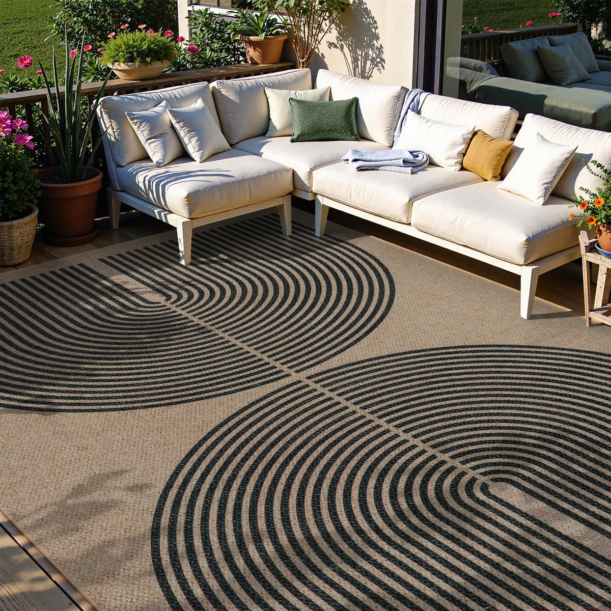 Enfys Washable Modern Rainbow Easy Jute Khaki Indoor/Outdoor Rug Clearance Rugs Lahome 6' x 9'