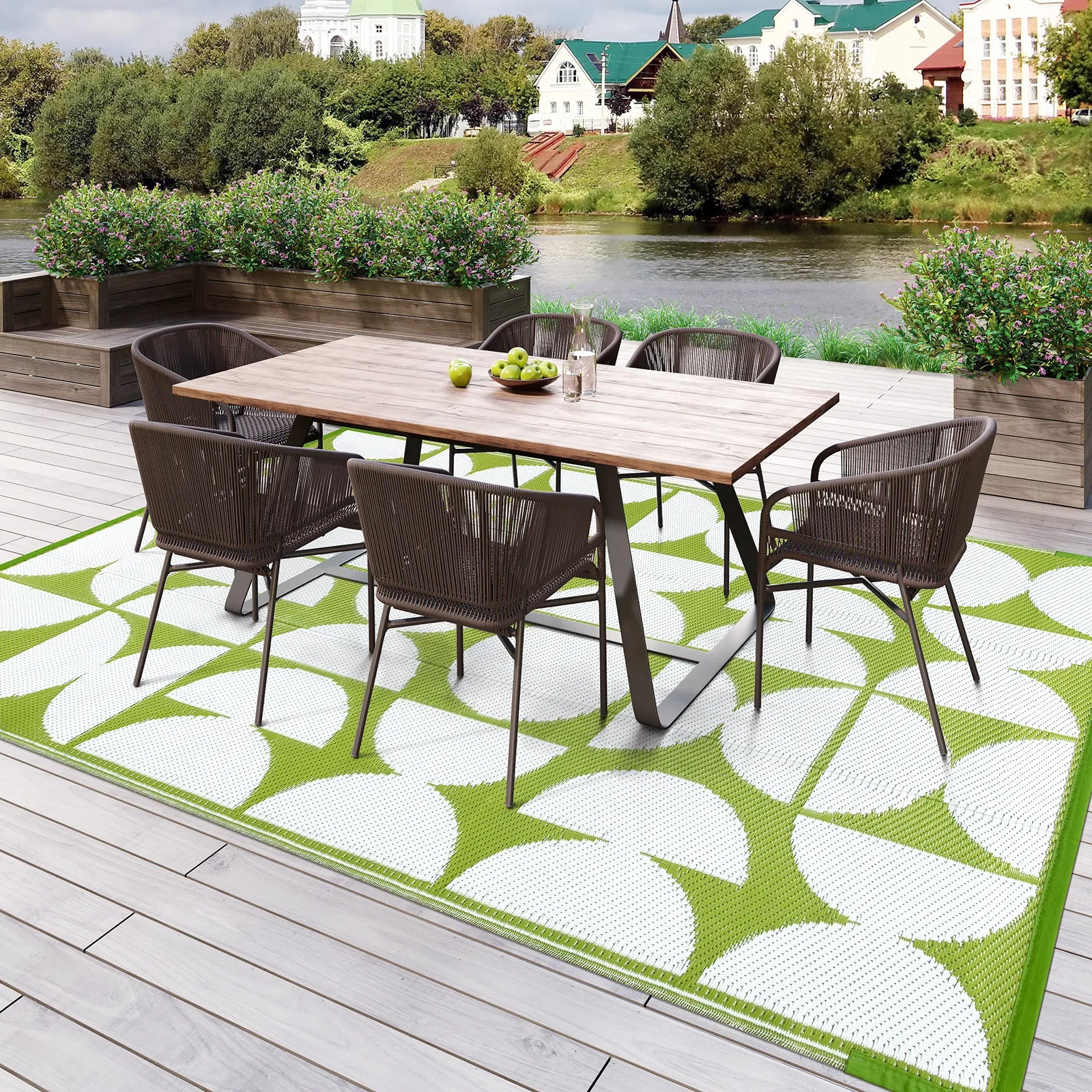 Isaline Boho Waterproof Reversible Green Indoor/Outdoor Rug Rugs Lahome