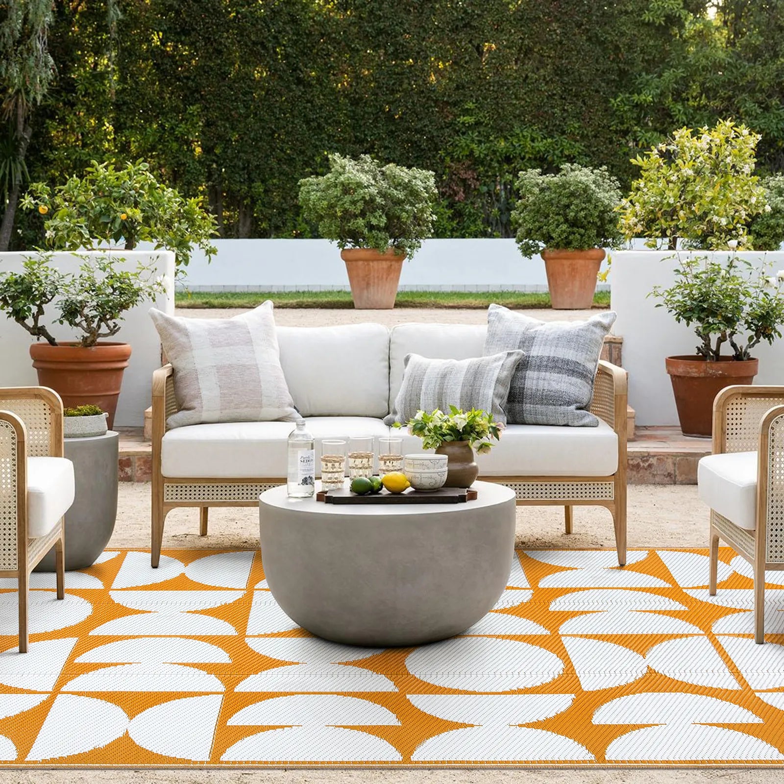Isaline Boho Waterproof Reversible Orange Indoor/Outdoor Rug Rugs Lahome