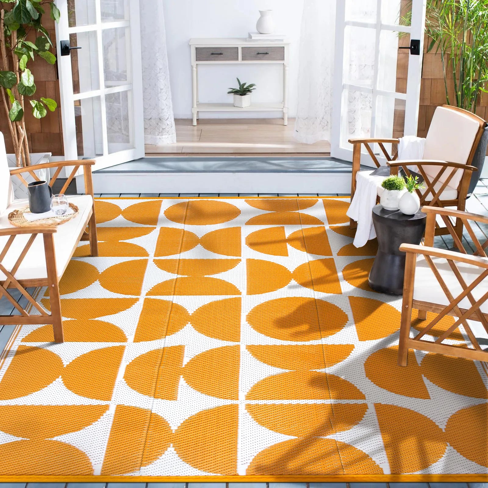 Isaline Boho Waterproof Reversible Orange Indoor/Outdoor Rug Rugs Lahome