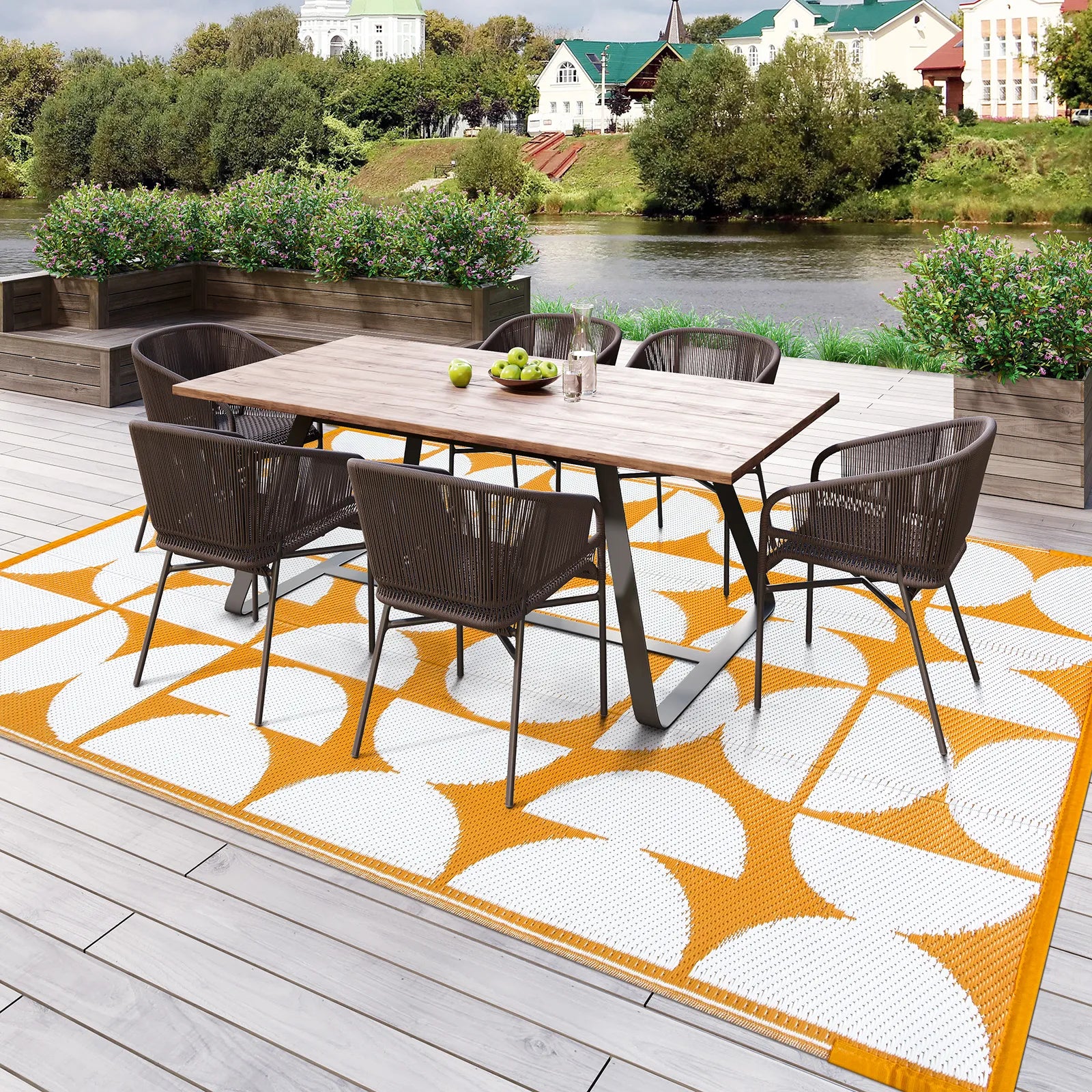 Isaline Boho Waterproof Reversible Orange Indoor/Outdoor Rug Rugs Lahome