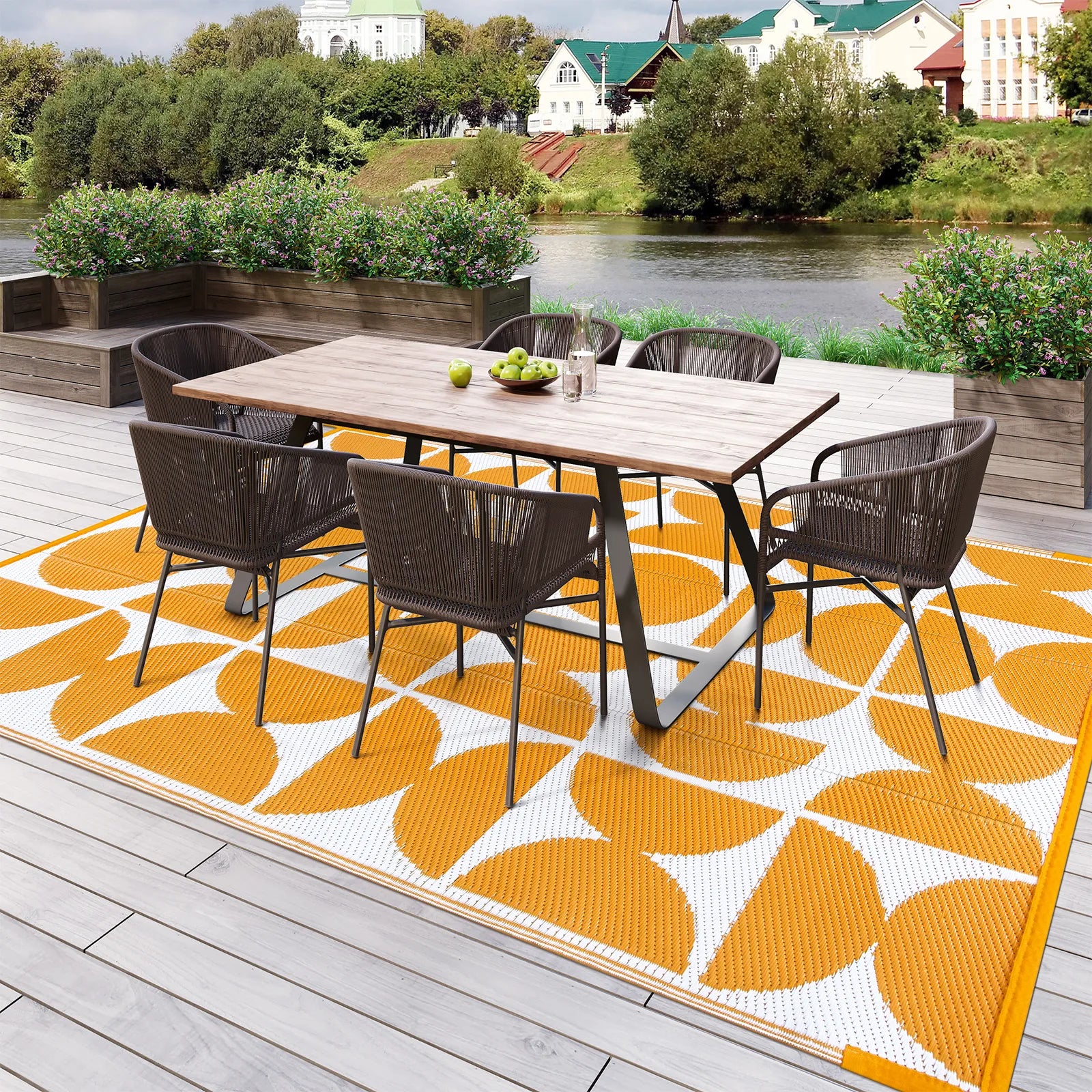 Isaline Boho Waterproof Reversible Orange Indoor/Outdoor Rug Rugs Lahome