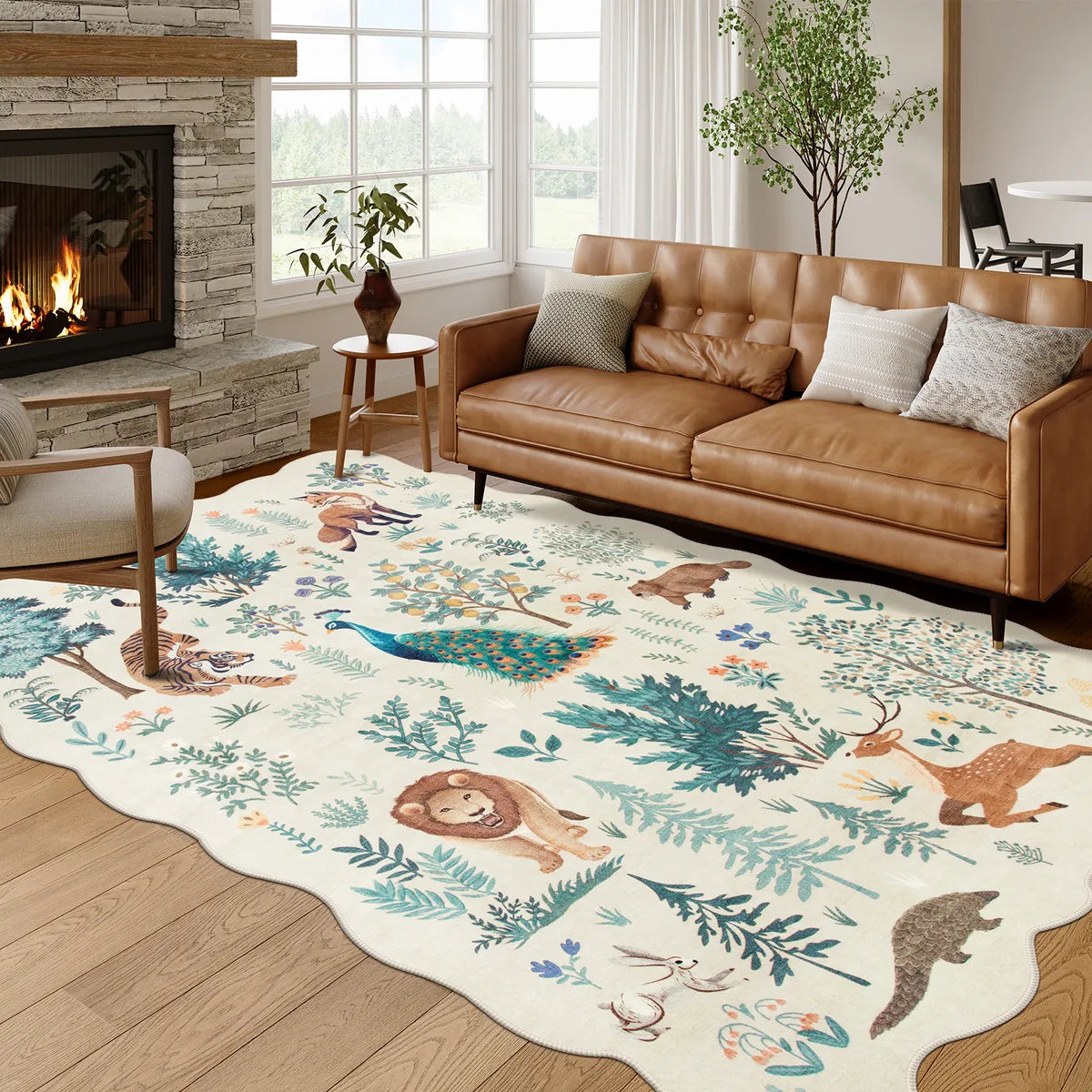 Javelle Washable Jungle Animal Fauves Beige Rug Area Rugs Lahome 6' x 9'